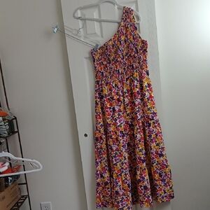Colorful Floral One-Shoulder Smocked Maxi ‎ Dress Size L
